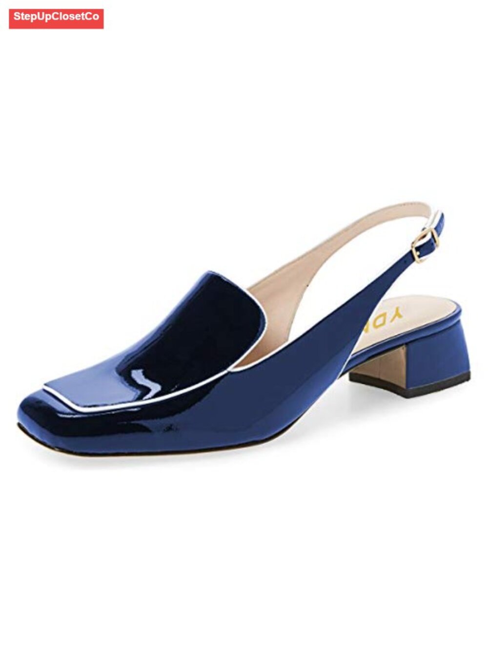 Synthetic Leather Slingback Low Block Heel Square Toe Dressy Pump